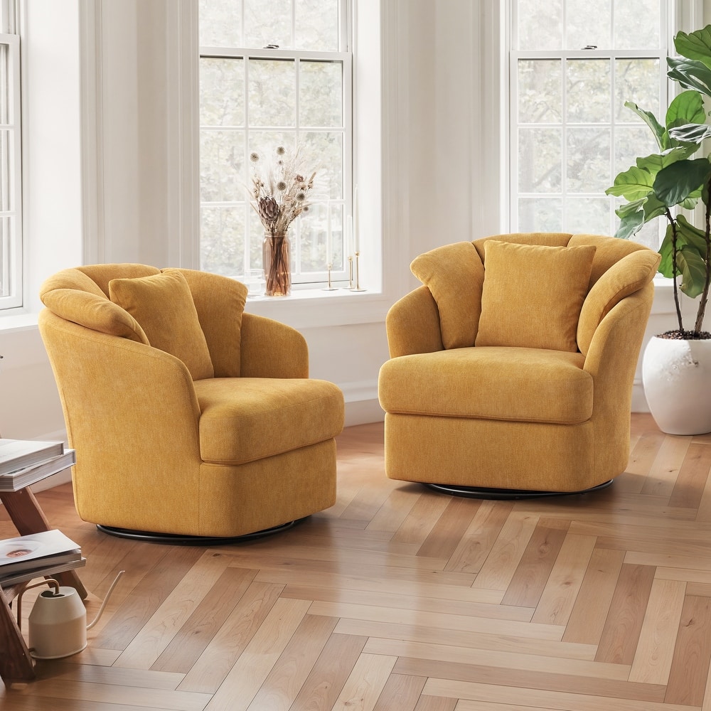 LUE BONA Oversized Swivel Accent Chair, Modern Barrel Chair with Double Cushion Set of 2 - N/A