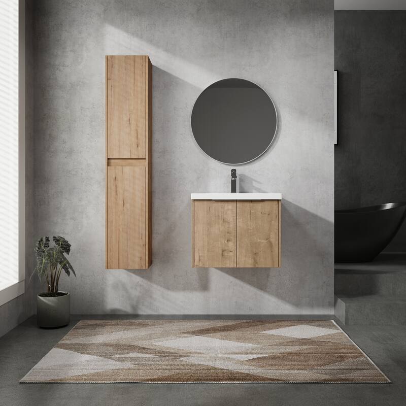 24" Floating Bathroom Vanity with Resin Sink, Side Cabinets, Soft-Close Doors, and Luxury Metal Handles - 23.6in L Plywood - 23.6in L Imitative Oak