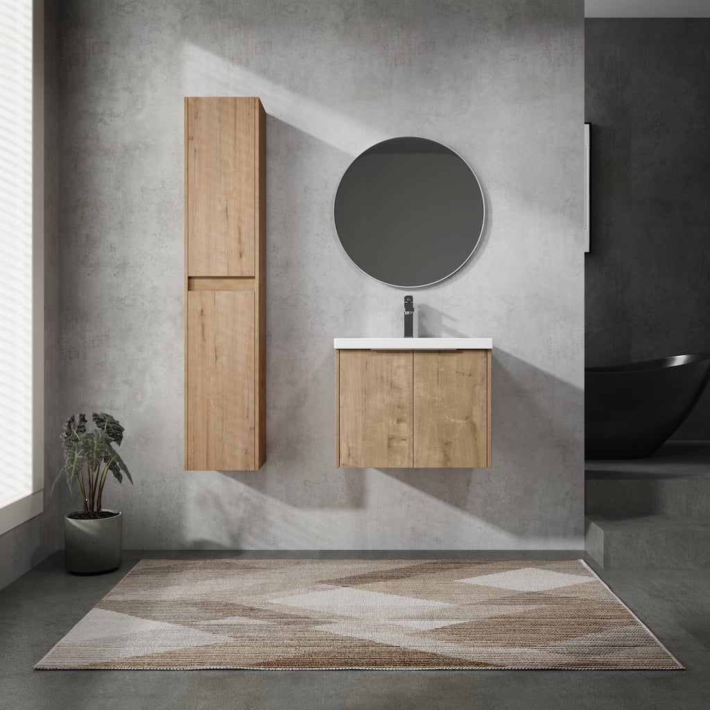 24" Floating Bathroom Vanity with Resin Sink, Side Cabinets, Soft-Close Doors, and Luxury Metal Handles