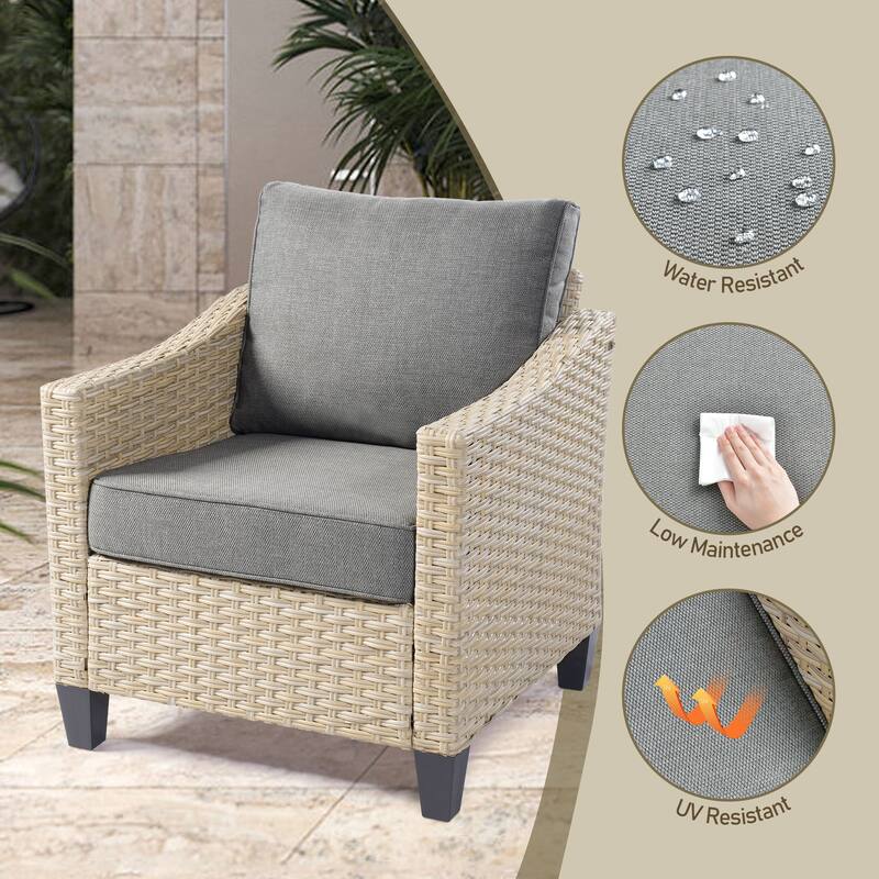 HOOOWOOO 3-piece Outdoor Patio Wicker Chat Set with Firewood Stove