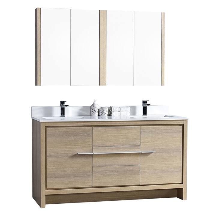 Solid Wood Bathroom Vanity with Mirror Medicine Cabinet