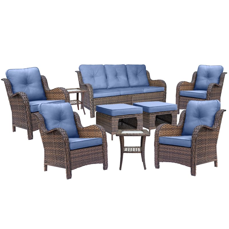 9 Piece Outdoor Patio Conversation Wicker Furniture Sofa Seating Sets