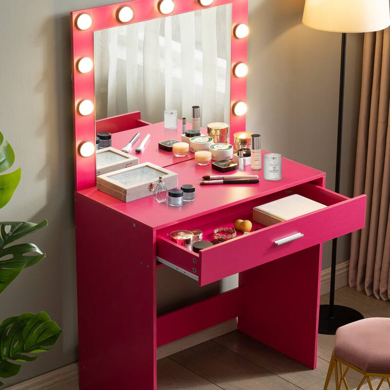 Girls Makeup dressing Table with 3 Color LED Lighting Modes