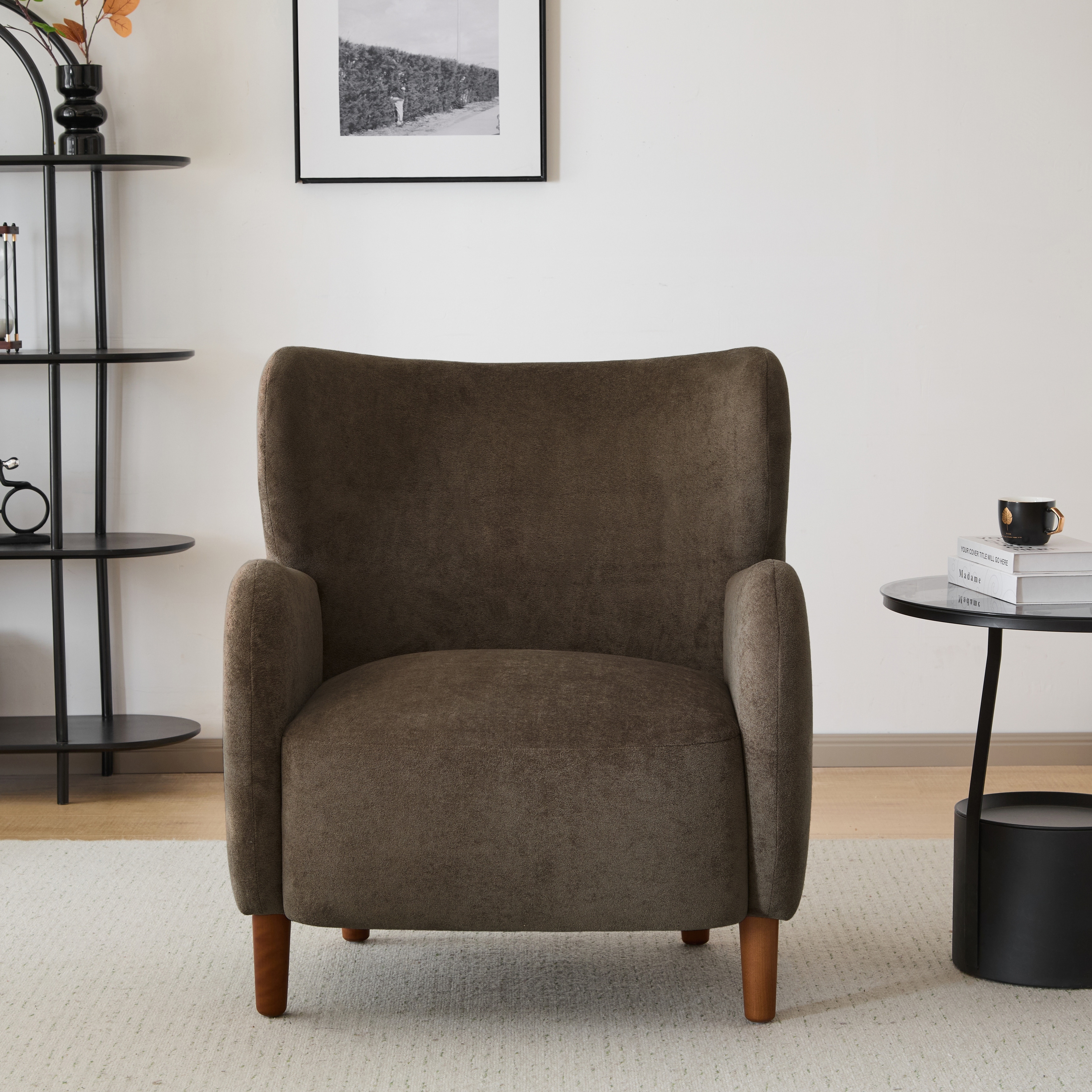 Roomfitters Upholstered Wingback Club Chair, Modern Accent Lounge Armchair, Dark Brown