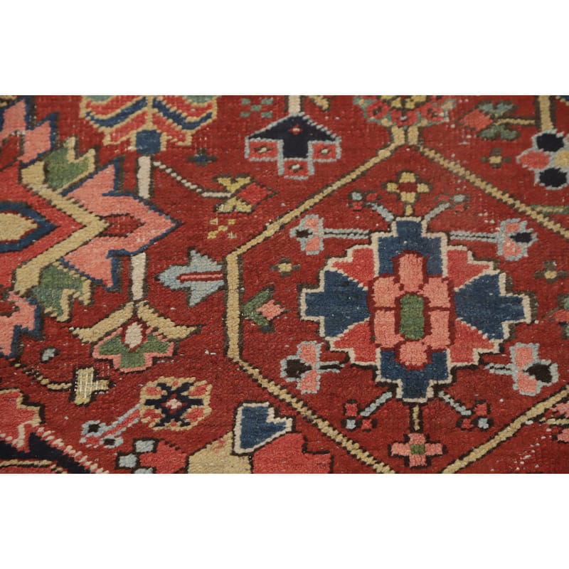 Hand Knotted Oriental 100% Wool Carpet Traditional Geometric Oranges & Rust Heriz (serapi) Area Rug - 10' 11'' X 8' 2''