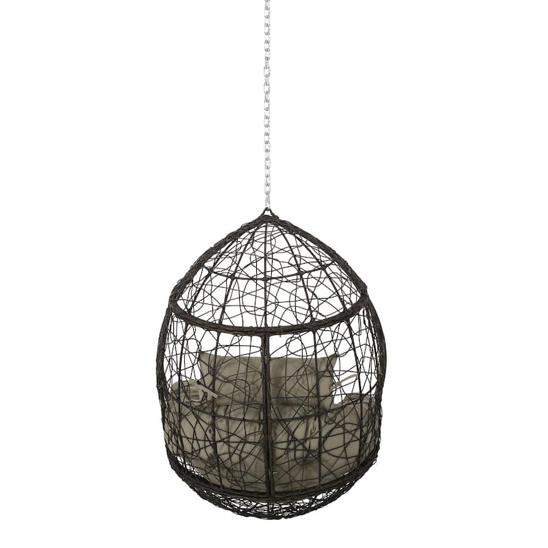 Roomfitters Modern Hanging Egg Chair, Wicker Rattan Swing with Soft Cushions and 8FT Chain, for Indoor Outdoor Use