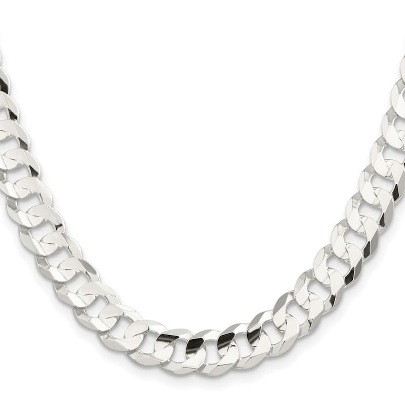 Curata 925 Sterling Silver 9.75mm Concave Beveled Curb Chain Necklace for Men
