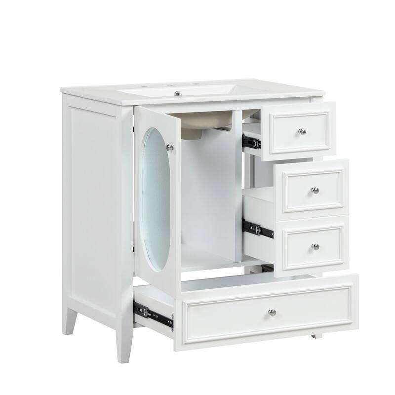 30" Stylish Bathroom Vanity with Sink, Bathroom Storage Cabinet with 3 Drawers, Solid Wood Frame and Glass Door