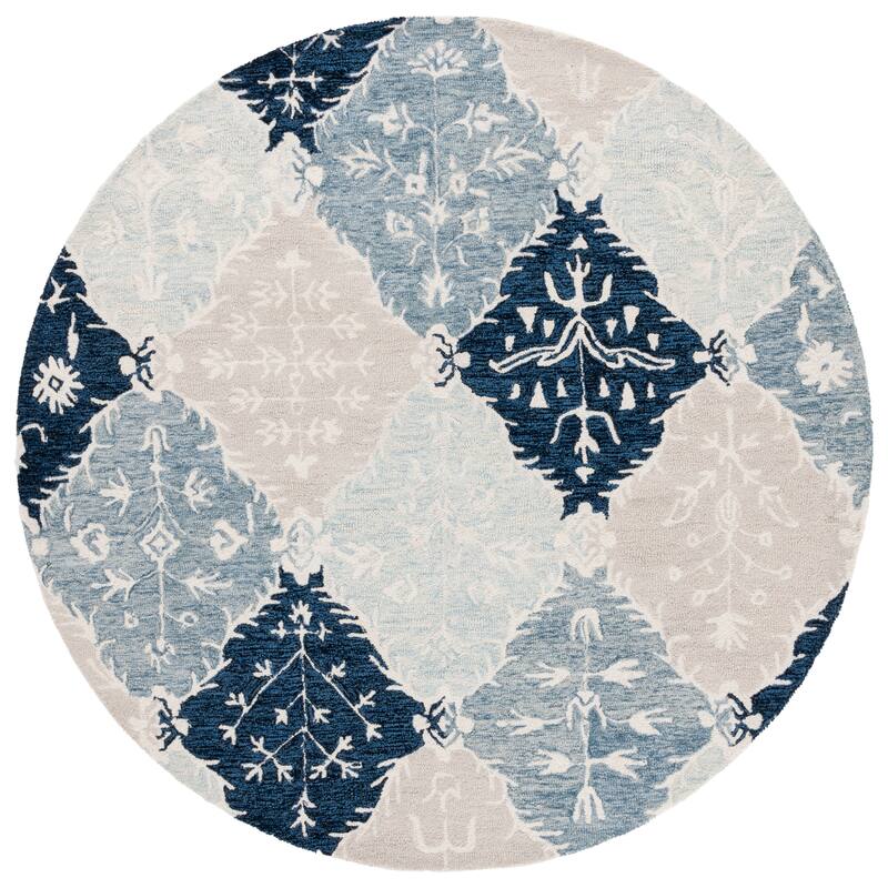SAFAVIEH Handmade Ebony Afifa Modern & Contemporary Wool Rug - 6' Round - Blue/Ivory