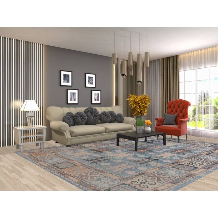 Hand Knotted Oriental 100% Wool Carpet Transitional All-Over Navy Blue & Blues Oushak Area Rug - 11' 0'' X 8' 4''
