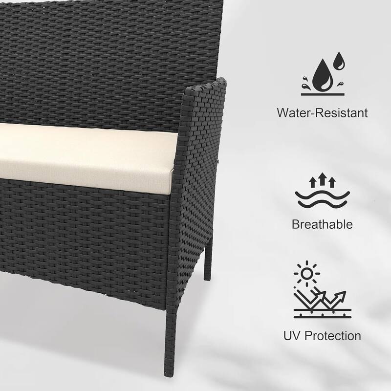 4 Pieces Rattan Wicker Chairs with Glass Coffee Table