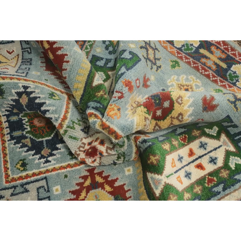Hand-knotted Traditional Wool Blue Geometric Oriental Area Rug - 6' 0'' X 4' 0''