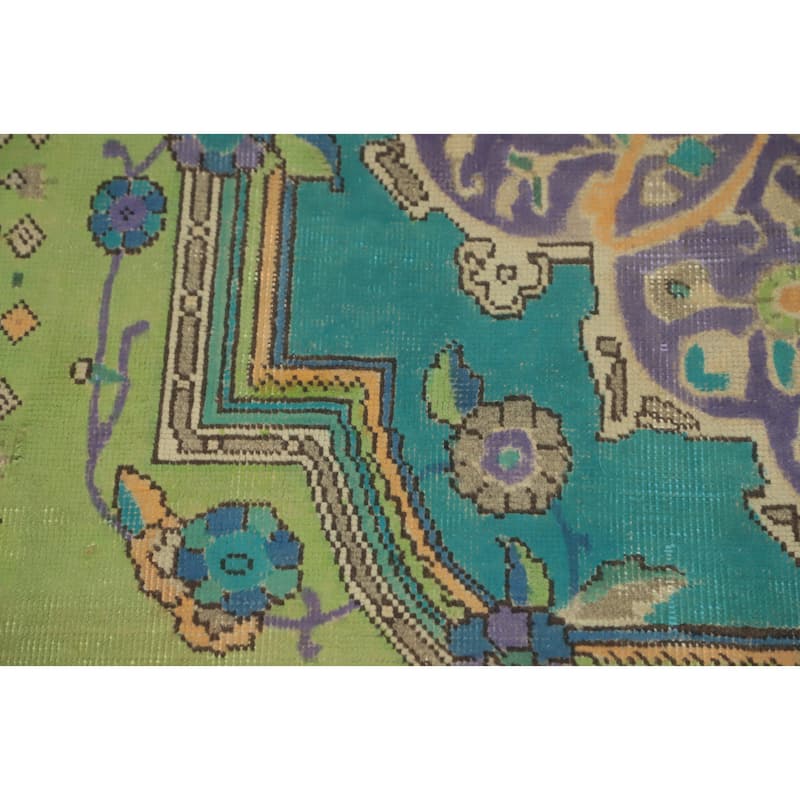 Hand Knotted Oriental 100% Wool Carpet Traditional Medallion Green Tabriz Area Rug - 9' 3'' X 6' 3''