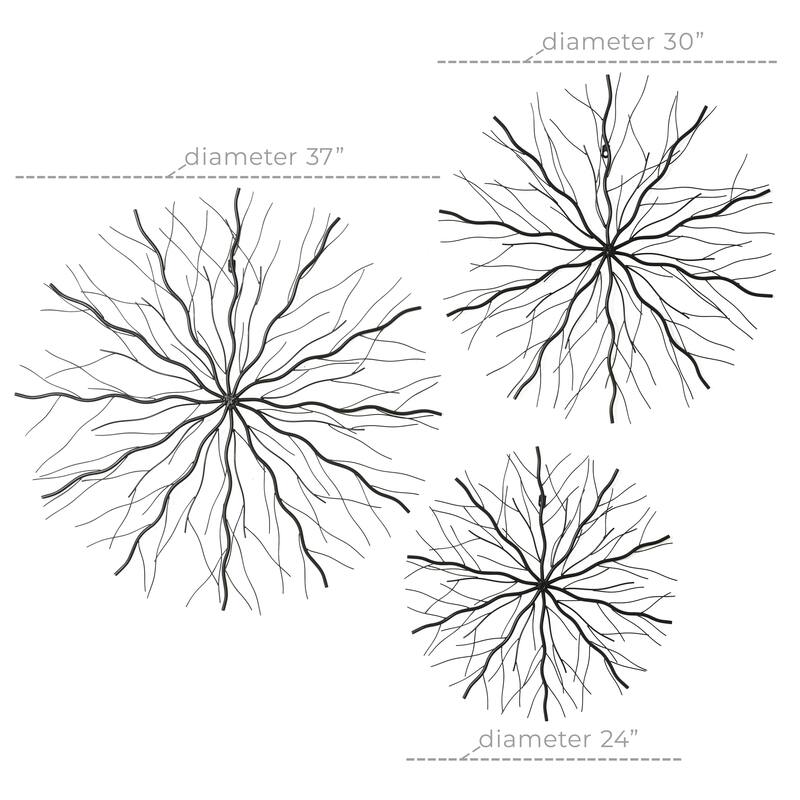 Black Metal Starburst Home Wall Decor with Branch Inspired Design (Set of 3)