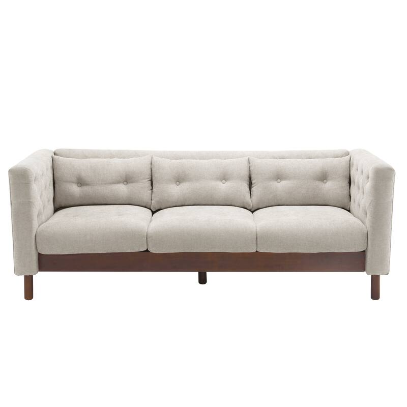 Modern Sofa Couch, 78" Upholstered Loveseat Sofa, Tufted 3-seat Couch with Wooden Legs Luxury Leisure Sofa for Living Room