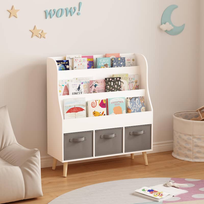Kids Bookshelf with 3 Fabric Storage Bins