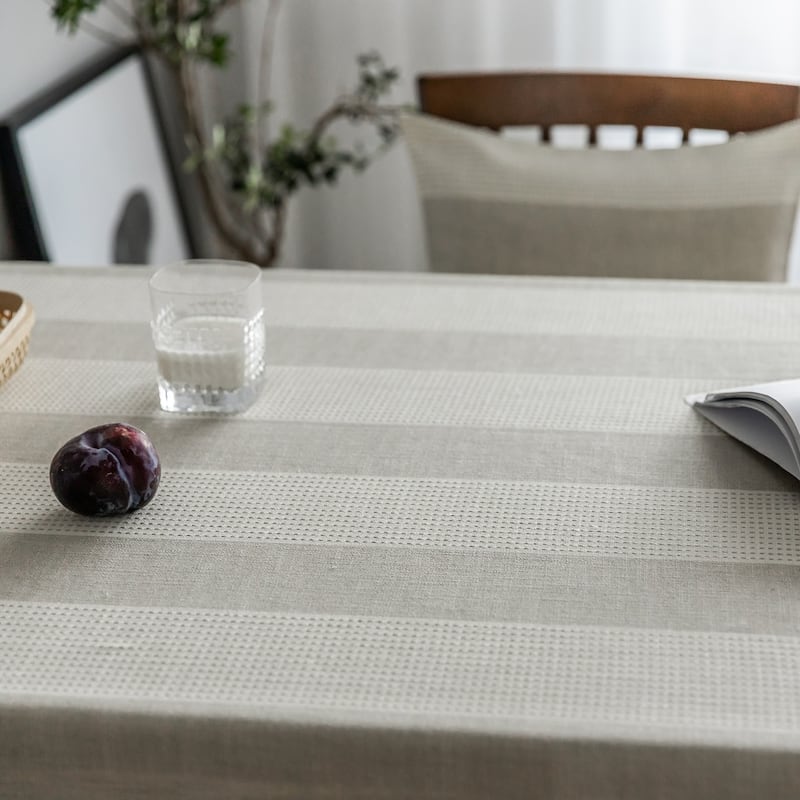 Enova Home Beige High Quality Rectangle Cotton and Linen Tablecloth with Tassels For Dinning Table