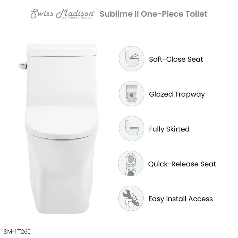 Swiss Madison SM-1T260 Sublime II 1.28 GPF One Piece Round Toilet with - Black
