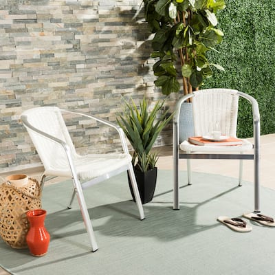 SAFAVIEH Wrangell Indoor-Outdoor White Stacking Armchair (Set of 2) - 22"W x 23"D x 28"H