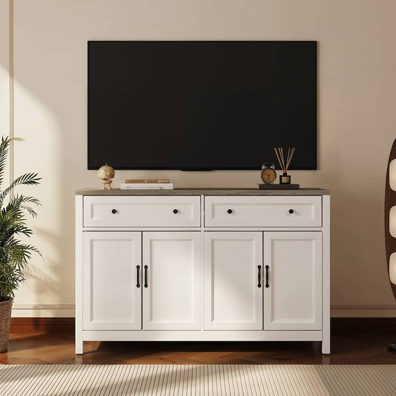 Farmhouse Kitchen Sideboard Buffet Cabinet with Storage, Wood Coffee Bar and Storage Sideboard with 2 Drawers and 4 Doors