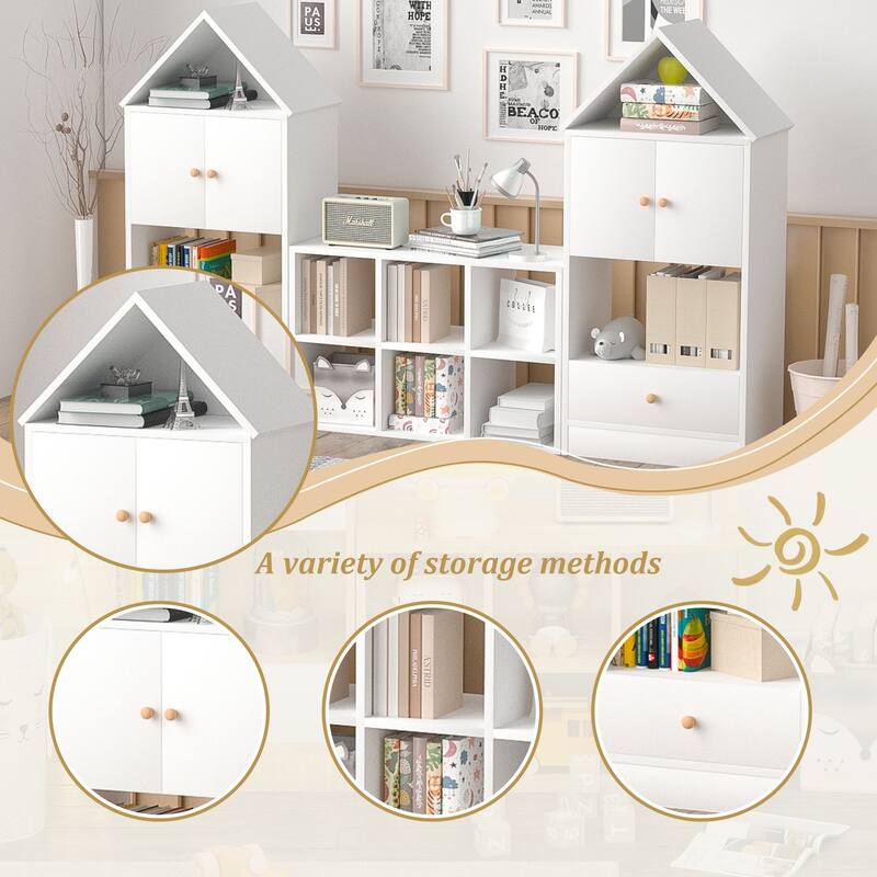 MVersatile Kids Bookshelf House Shape Toy Organizer for Bedroom Playroom
