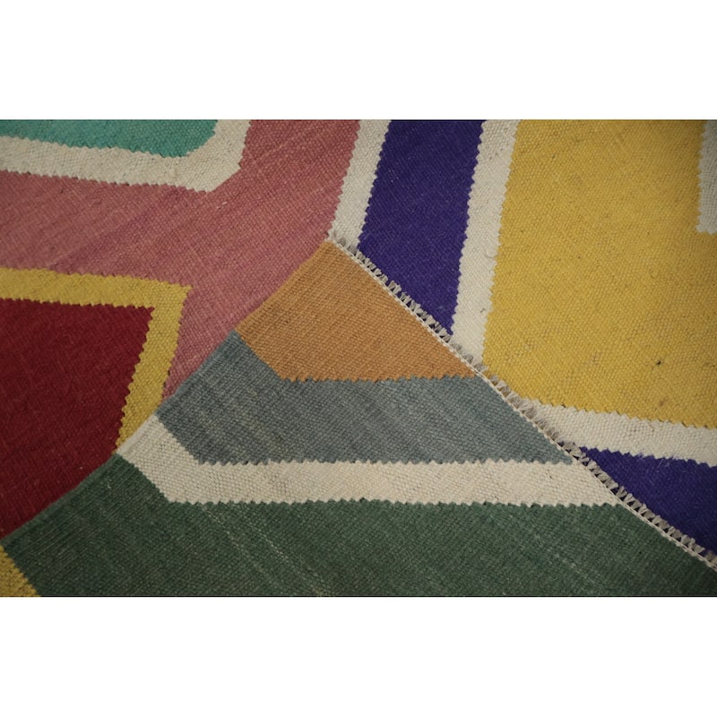 Hand Woven Oriental 100% Wool Carpet Southwestern Modern Multi-Colored Kilim Area Rug - 9' 7'' X 8' 1''