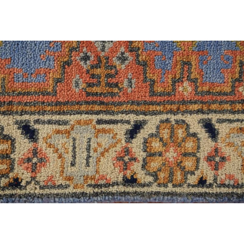 Blue Geometric Viss Indian Runner Rug Handmade Wool Carpet - 2'6"x 7'11"