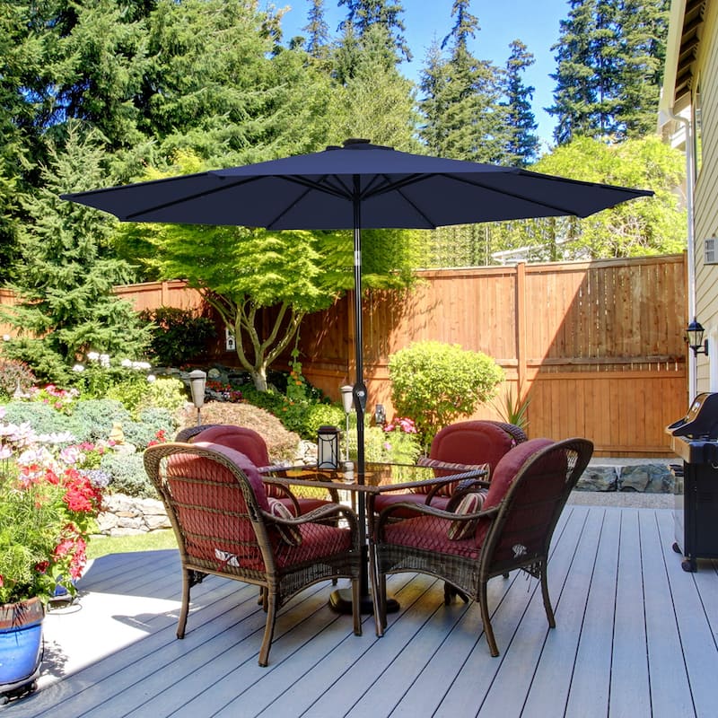 Costway 9 FT Patio Solar Umbrella LED Patio Market Steel Tilt with