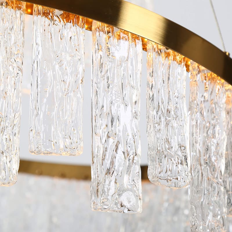 Modern Luxury Gold LED Textured Glass Chandelier for Living Dining Room