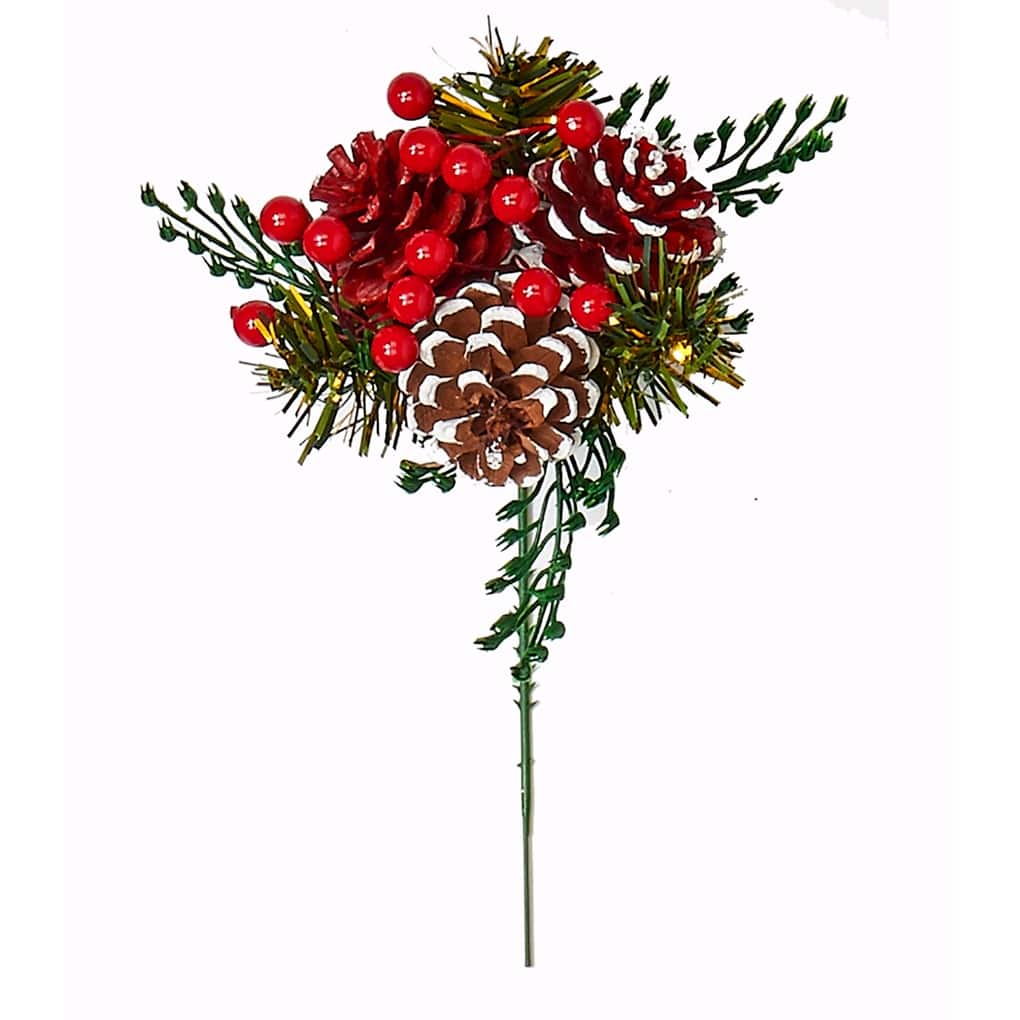 Triple Cones Berry Pine Pick, Set of 12 - 7"