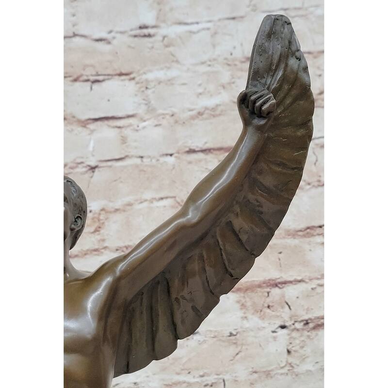 Icarus Rising Bronze Sculpture Statue By Boizot Winged Male Figure On Marble Base