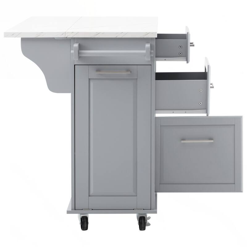 Kitchen Island with Storage Tilt Trash Can Cabinet and Pull Out Cabinet Organizer