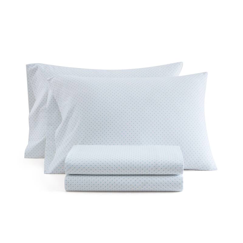 Martha Stewart Printed Cotton Percale Sheet Set - Polka Dot Blue - King