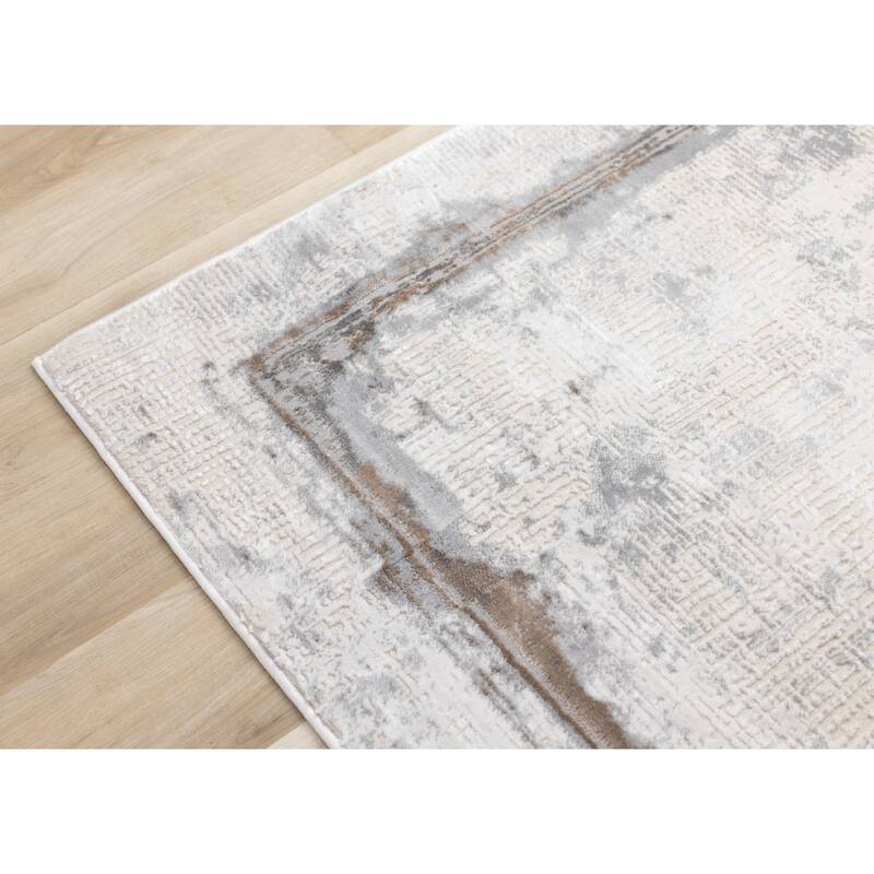 London Collection - Grey Cream Beige Border Indoor Area Rug