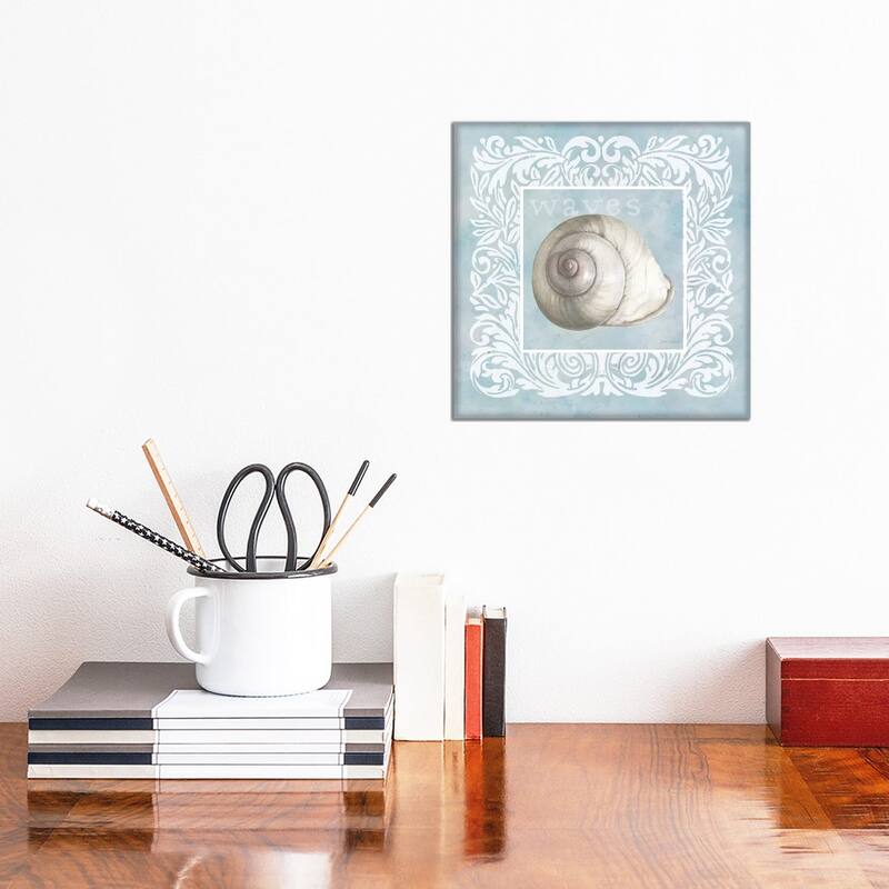 iCanvas "Sandy Shells Blue on Blue Snail" by Beth Grove Canvas Print - 12x12x1.5