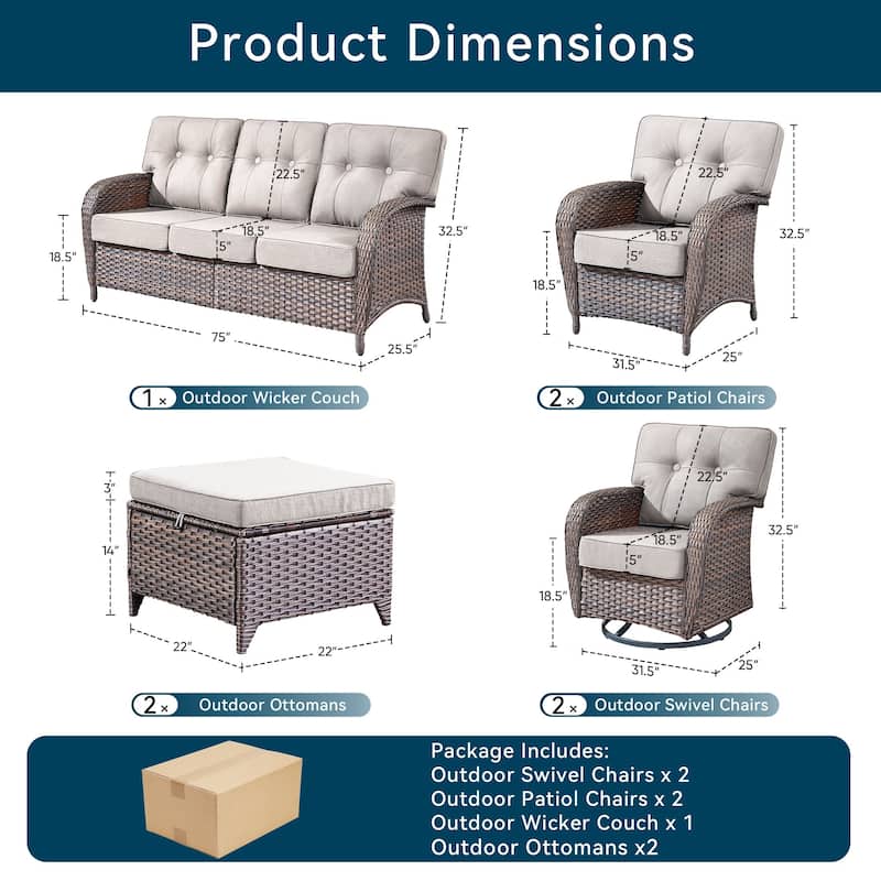 7 Pieces Pocassy Sofa Chairs Ottoman with Swivel Chairs