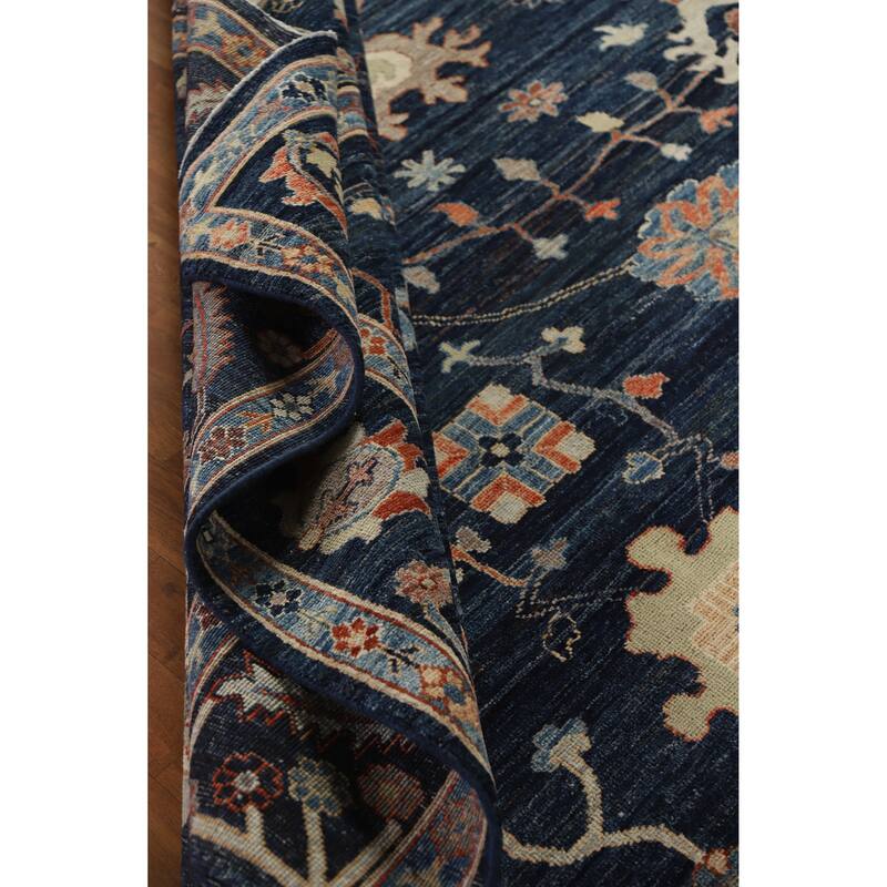 Hand Knotted Oriental 100% Wool Carpet Transitional All-Over Navy Blue & Blues Oushak Area Rug - 9' 9'' X 8' 2''