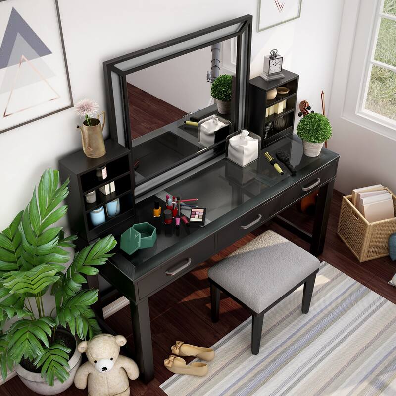 Furniture of America Wres Contemporary Solid Wood LED Light 3-Piece Makeup Vanity Set