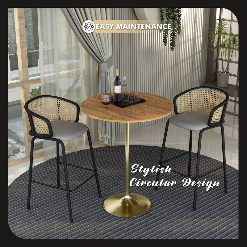 LeisureMod Verve 36" Round Dining Table with MDF Wood TableTop and Brushed Gold Base for Kitchen & Dining Room