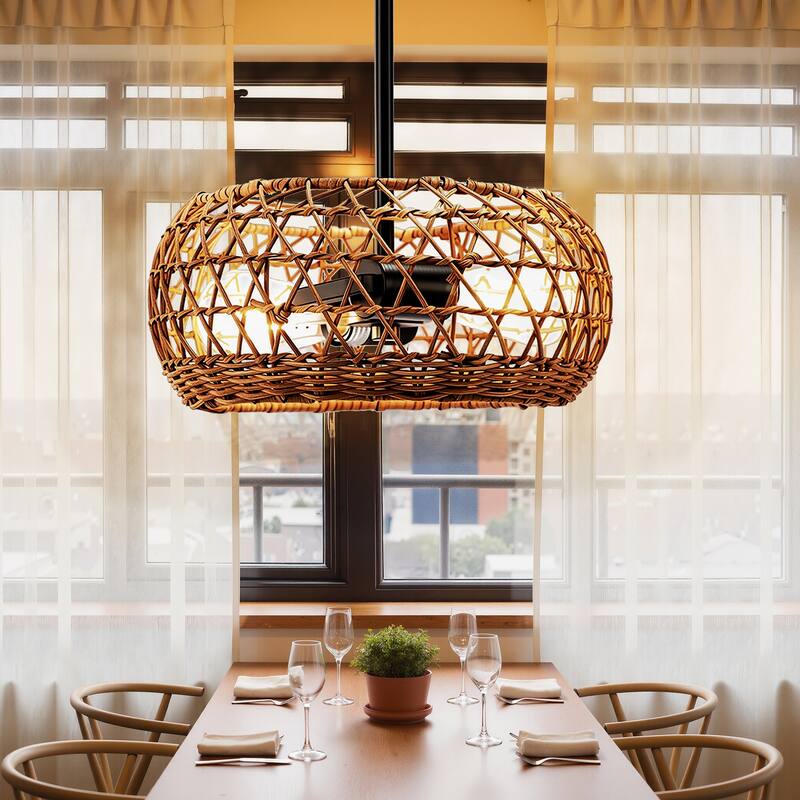 2-Light Hand Woven Pendant Rustic Hanging Lighting for Kitchen Island Bedroom, Dining Room, Living Room, Entryway - N/A