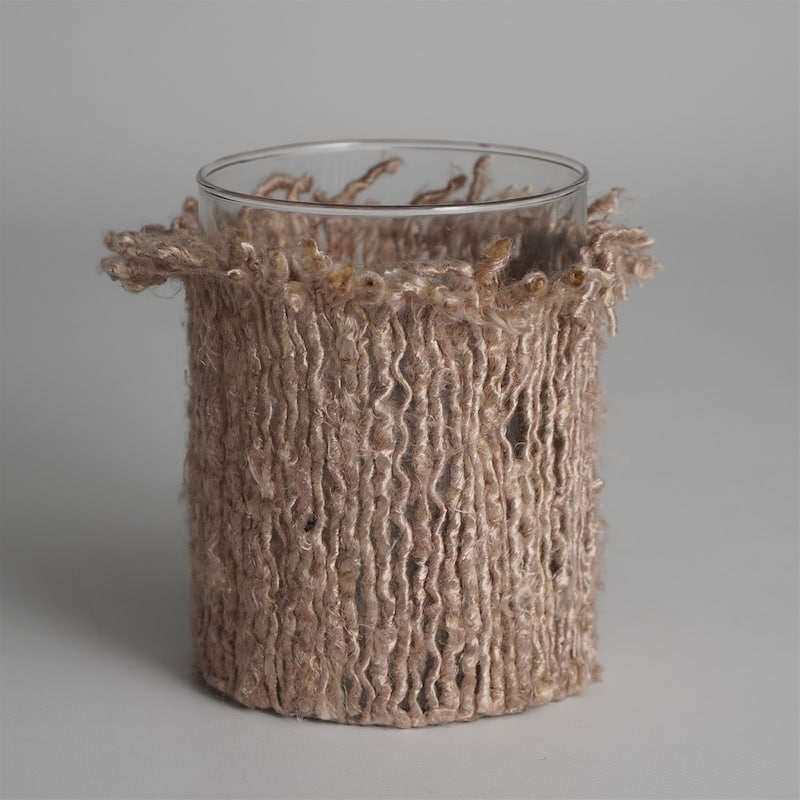 Candle Holder 5"x4" Wrapped in Natural Fabri- A - NATURAL