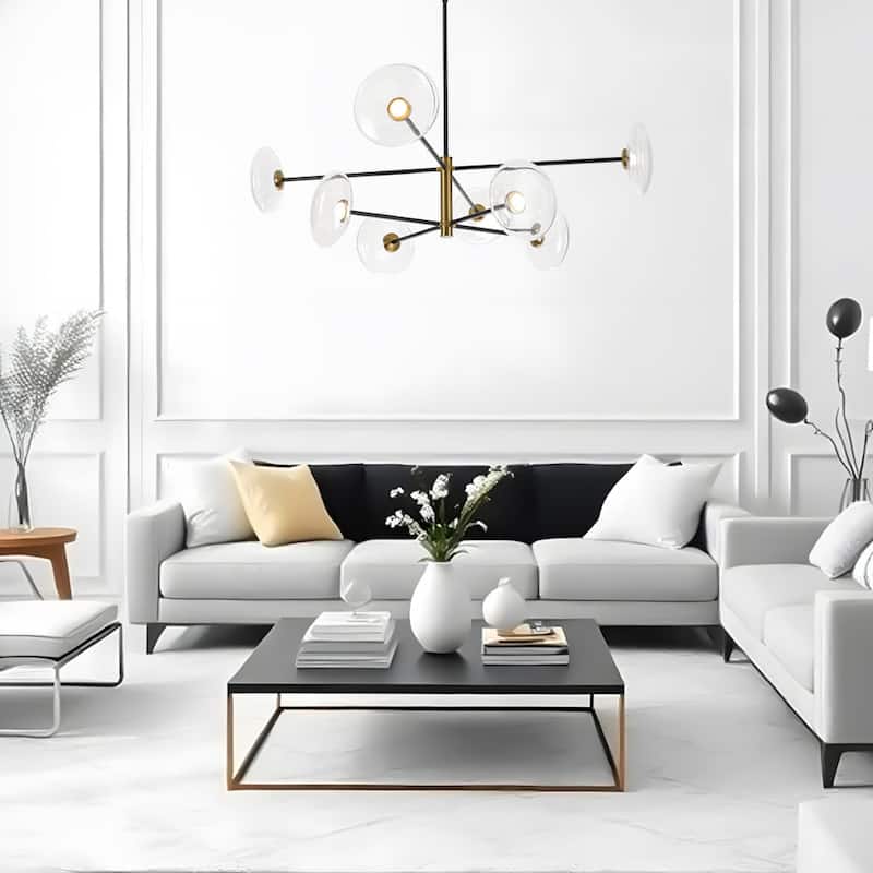 8-Light Glass Shade Dimmable LED Sputnik Chandelier 41-inch