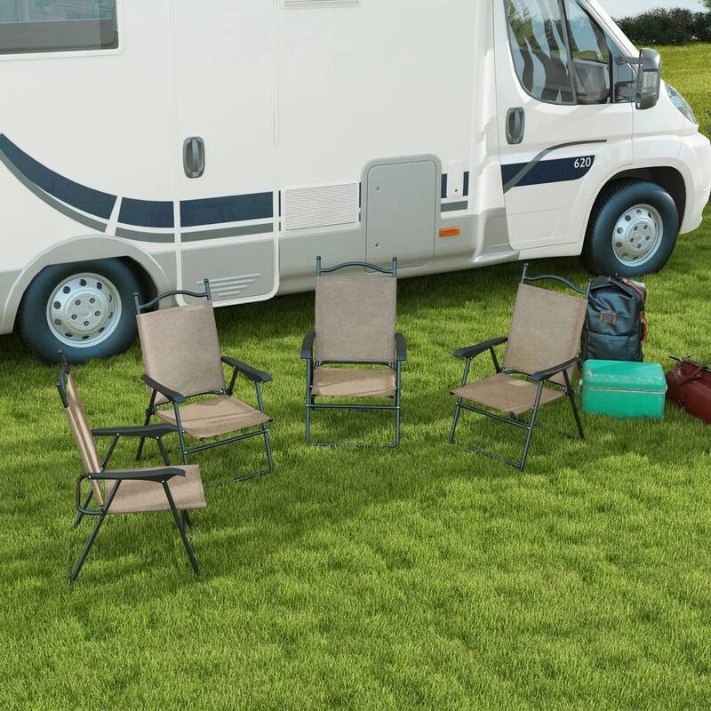 4-Piece Folding Camping Chair Set, Mesh Seats, Armrests for Lawn Patio