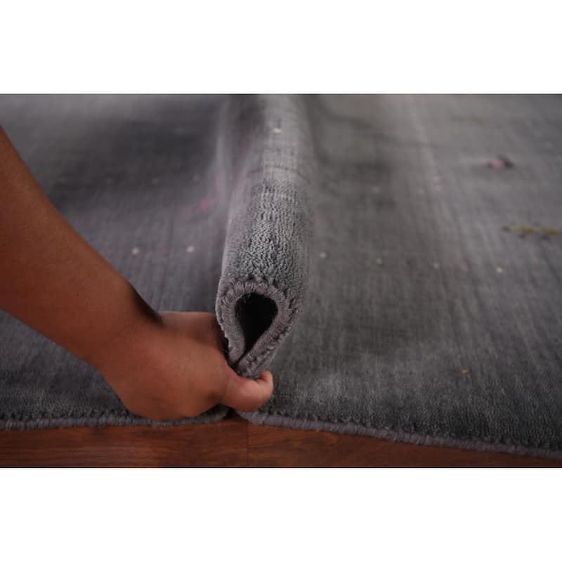 Gray Gabbeh Indian Area Rug Hand-Knotted Wool Carpet - 6'8"x 10'1"