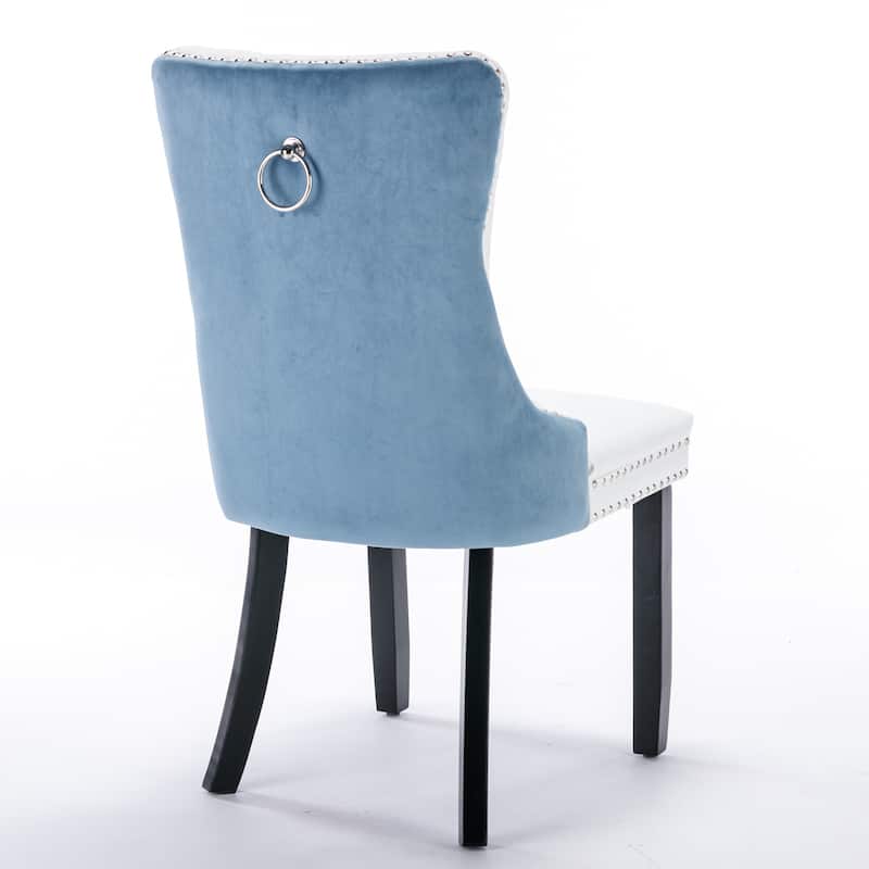 Faux Leather Upholstered Tufted Dining Chairs Set of 2, High Wingback Kitchen Chairs with Wood Legs and Nailhead Trim