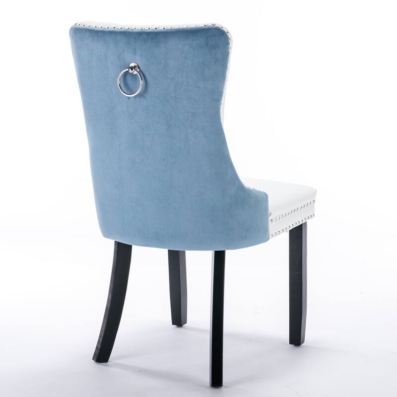 Modern, High-end Tufted Solid Wood PU and Velvet Upholstered Dining Chair with Wood Legs Nailhead Trim 2-Pcs Set