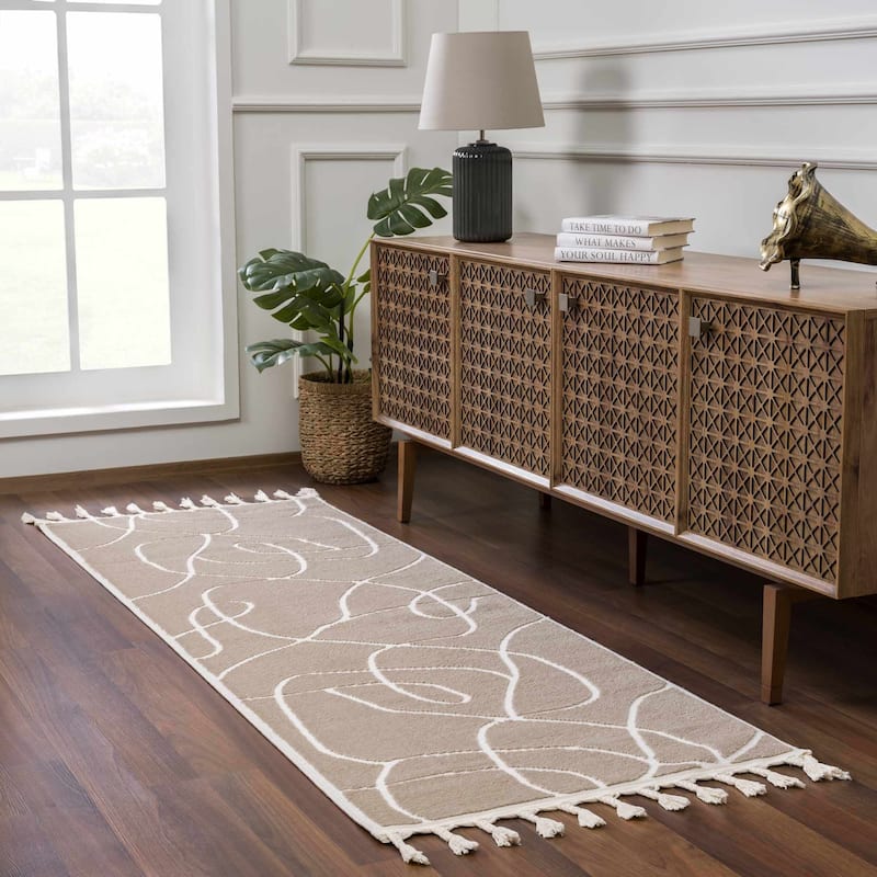 Hauteloom Azana Living Room, Bedroom Area Rug - Farmhouse - High Pile - Bone,Black - 5'3" x 7' - 2'7" x 7'3" - Cream / Azana
