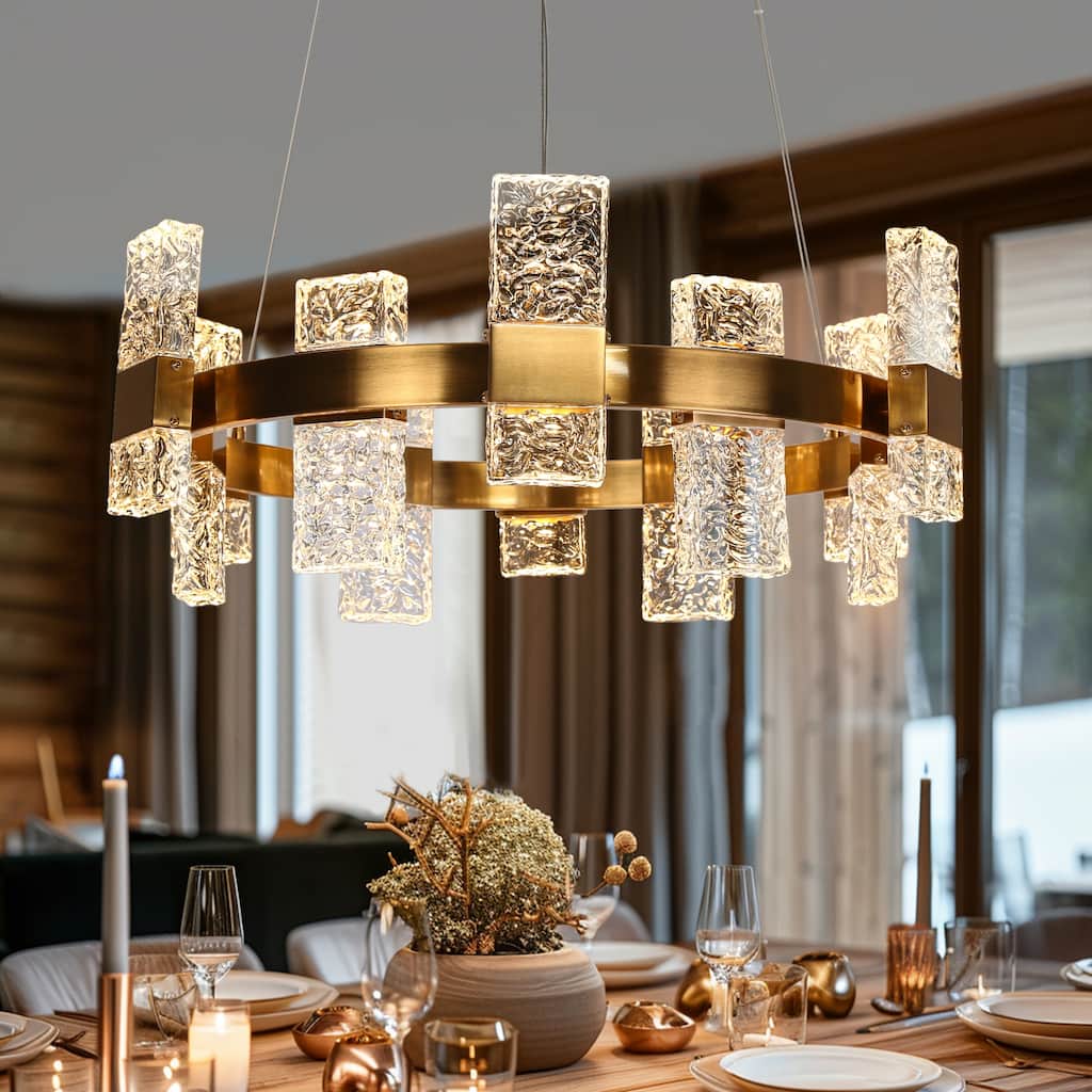 Modern Luxury Gold LED Drum Chandelier for Dining Living Room Entryway - D 31.1" x H 72.4" Max