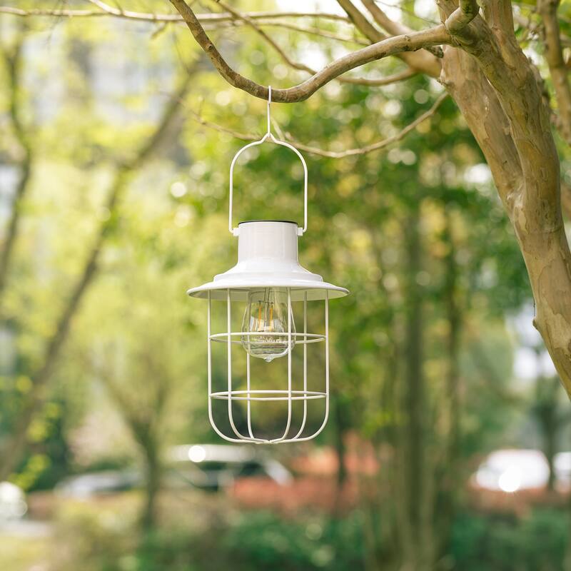 Glitzhome Set of 2 Metal Wire Solar Powered Outdoor Hanging Lantern