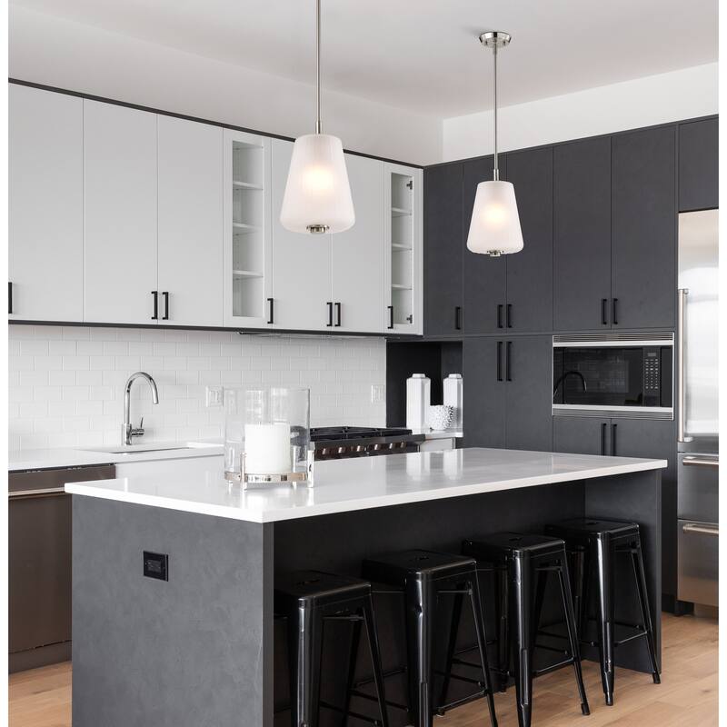 Lune Mini Pendant Brushed Nickel Finish Etched White Glass - Brushed Nickel